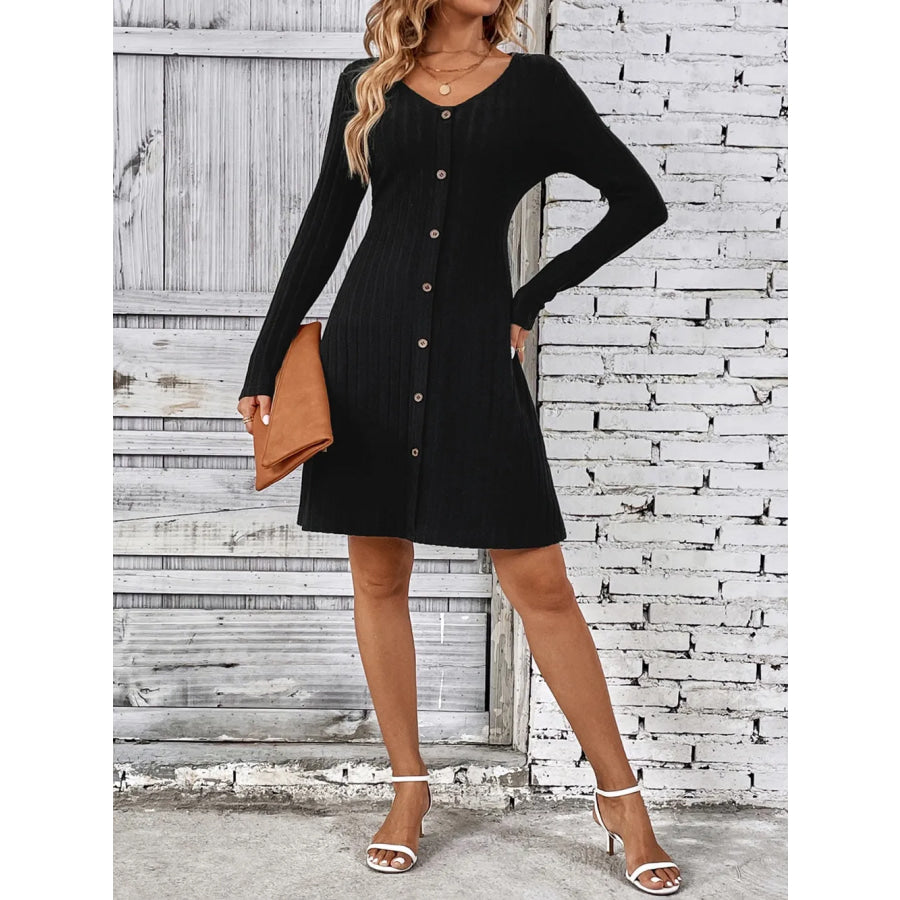 V-Neck Long Sleeve Mini Dress Apparel and Accessories