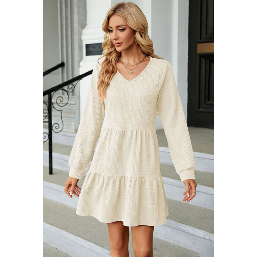 V - Neck Long Sleeve Mini Dress Apparel and Accessories