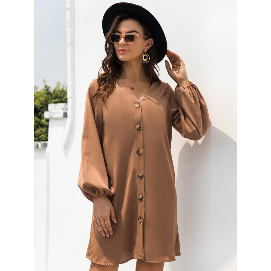 V-Neck Long Sleeve Mini Dress Apparel and Accessories