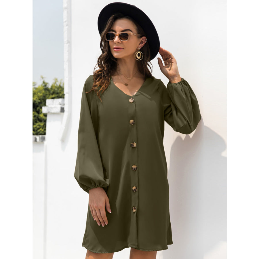 V-Neck Long Sleeve Mini Dress Apparel and Accessories