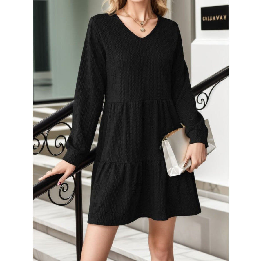 V-Neck Long Sleeve Mini Dress Apparel and Accessories