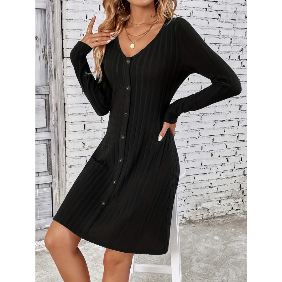 V-Neck Long Sleeve Mini Dress Apparel and Accessories