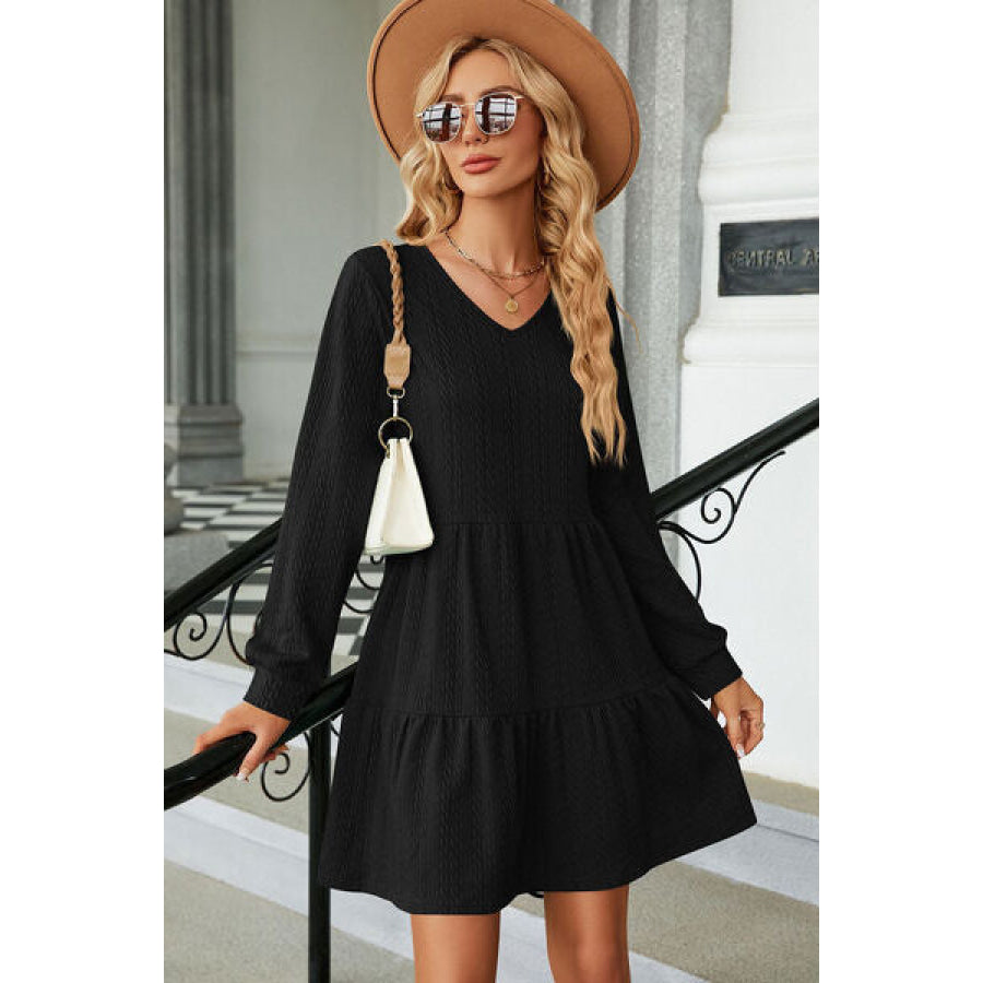 V - Neck Long Sleeve Mini Dress Apparel and Accessories