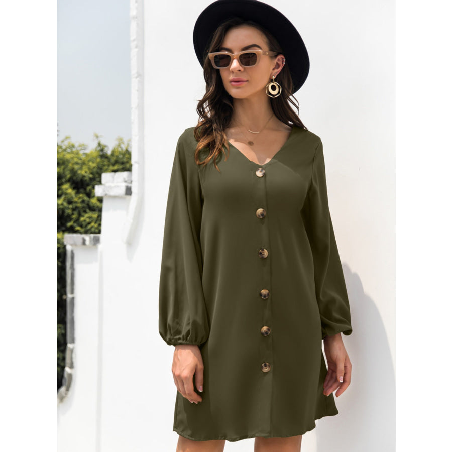 V-Neck Long Sleeve Mini Dress Apparel and Accessories