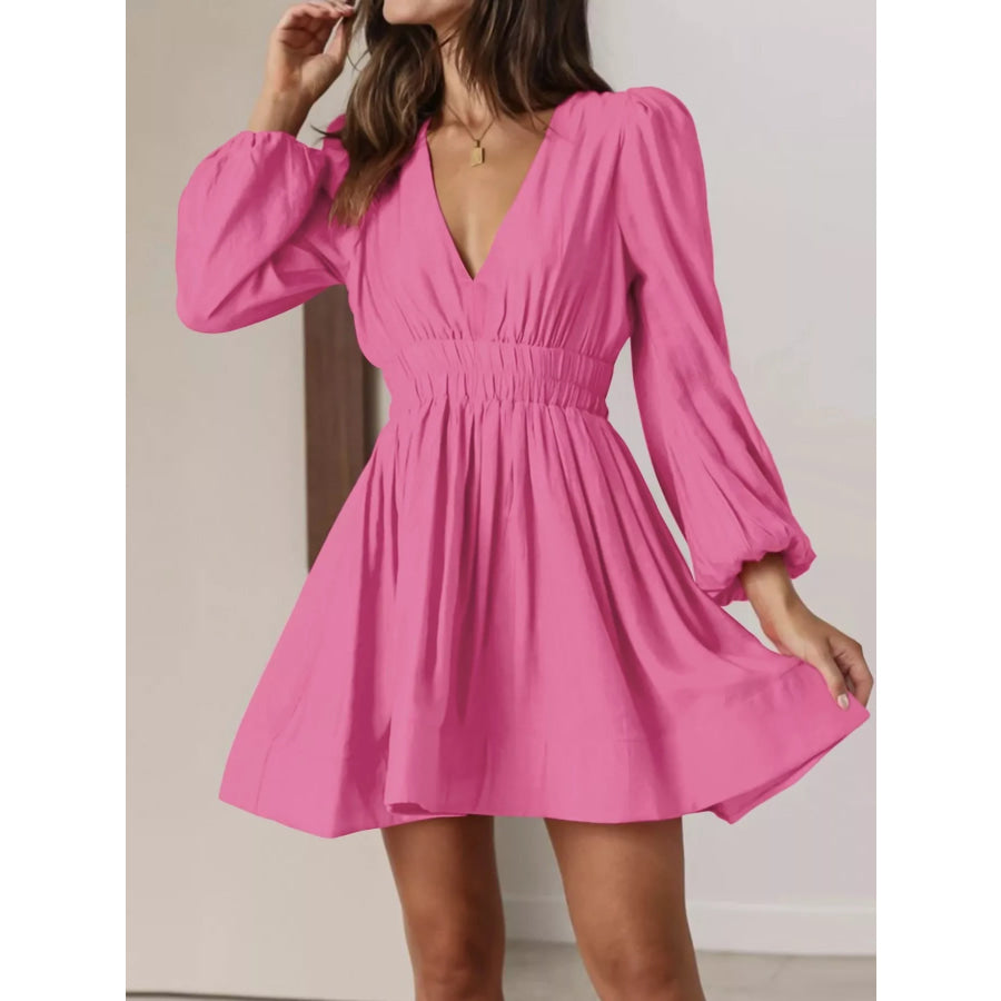V-Neck Long Sleeve Mini Dress Apparel and Accessories