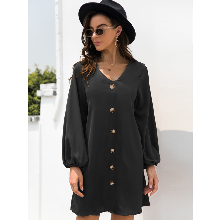 V-Neck Long Sleeve Mini Dress Black / S Apparel and Accessories