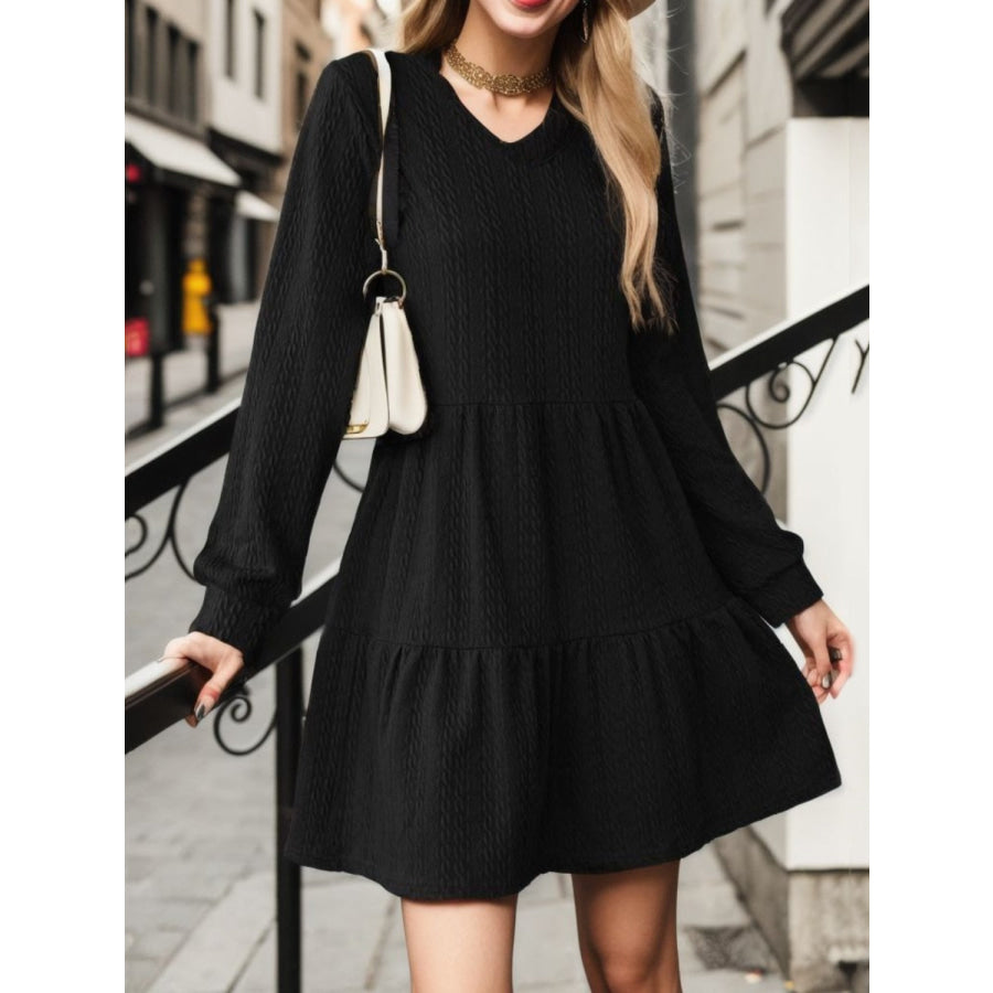 V-Neck Long Sleeve Mini Dress Black / S Apparel and Accessories