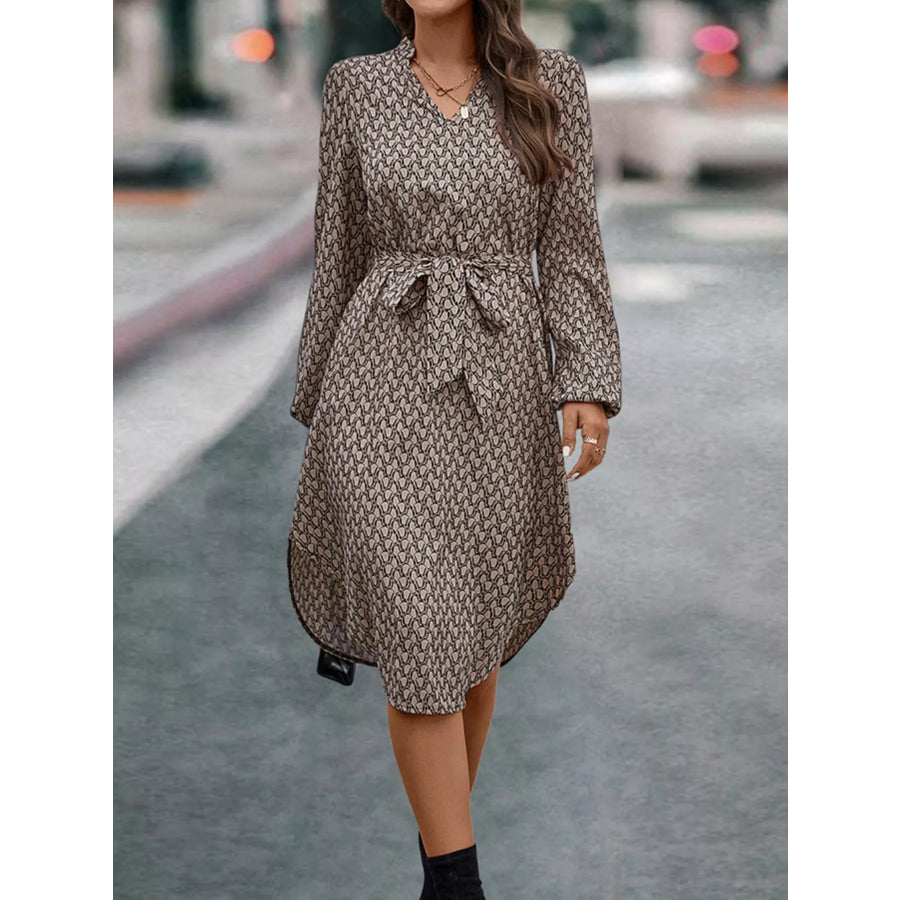 V-Neck Long Sleeve Printed Dress Apparel and Accessories