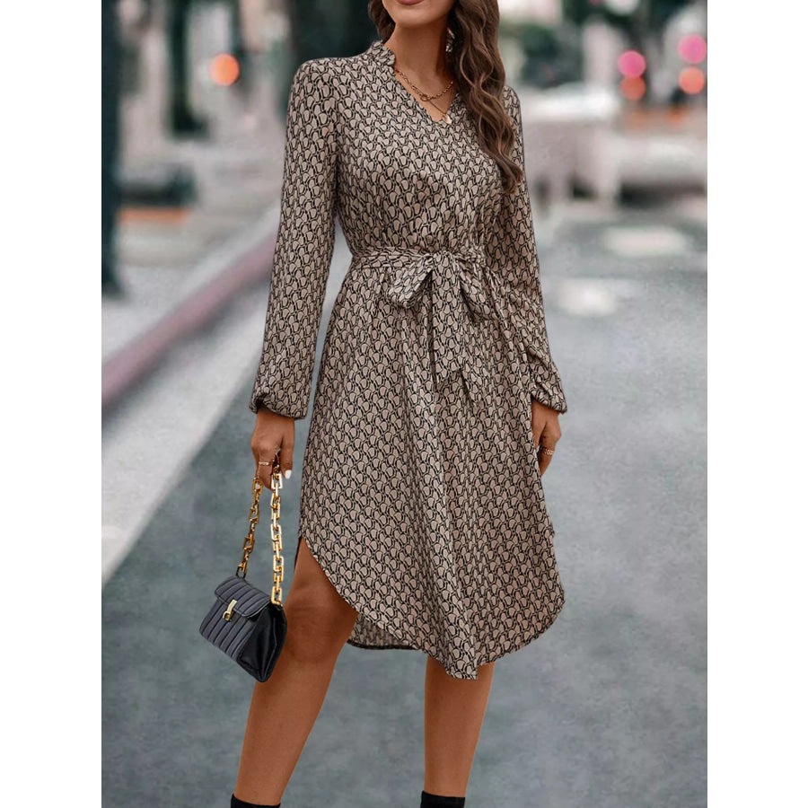 V-Neck Long Sleeve Printed Dress Apparel and Accessories