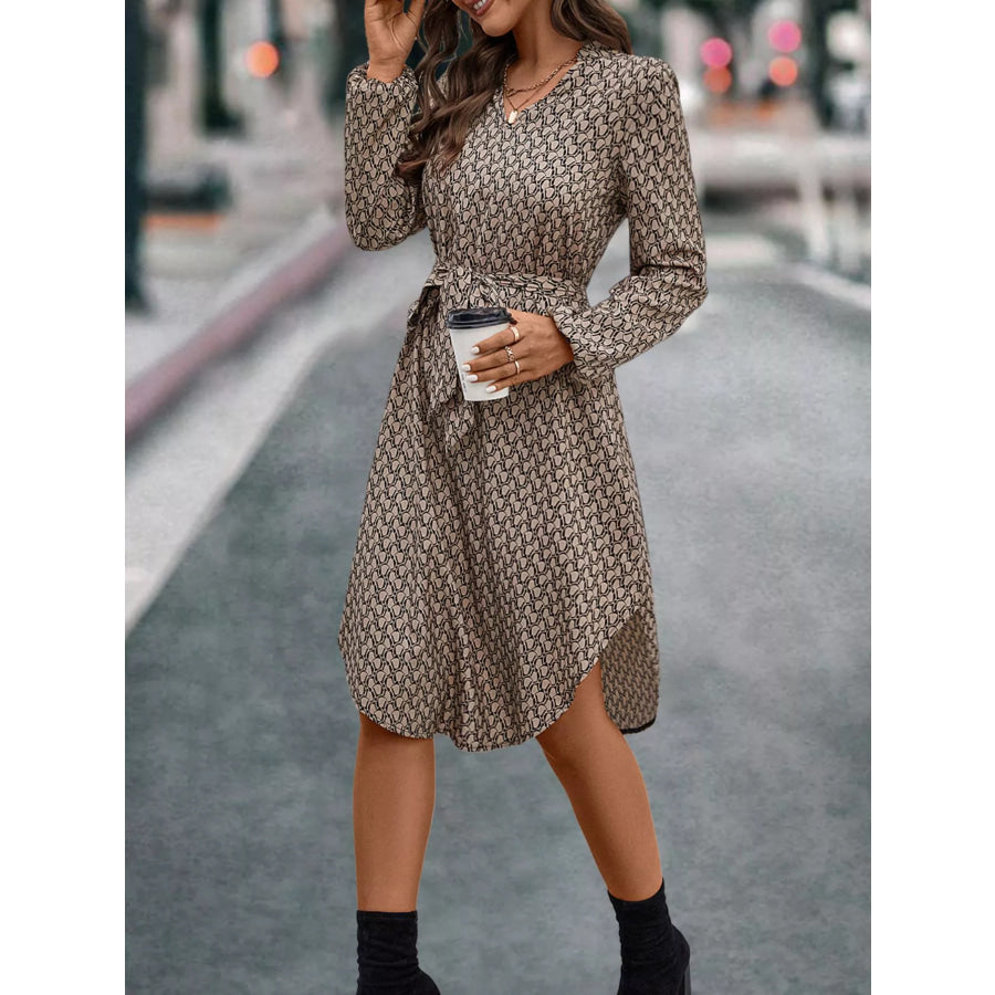 V-Neck Long Sleeve Printed Dress Apparel and Accessories