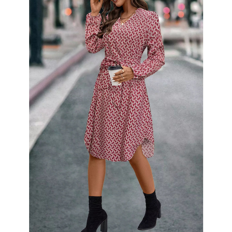 V-Neck Long Sleeve Printed Dress Apparel and Accessories