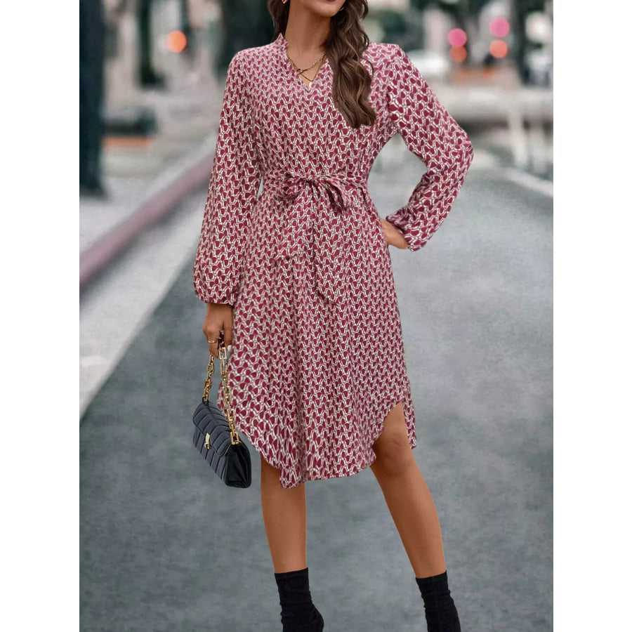 V-Neck Long Sleeve Printed Dress Apparel and Accessories