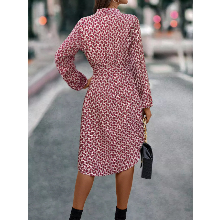 V-Neck Long Sleeve Printed Dress Apparel and Accessories