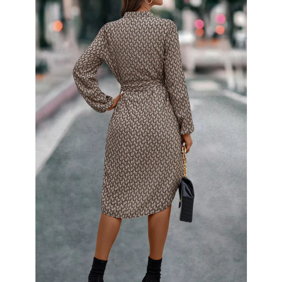 V-Neck Long Sleeve Printed Dress Apparel and Accessories