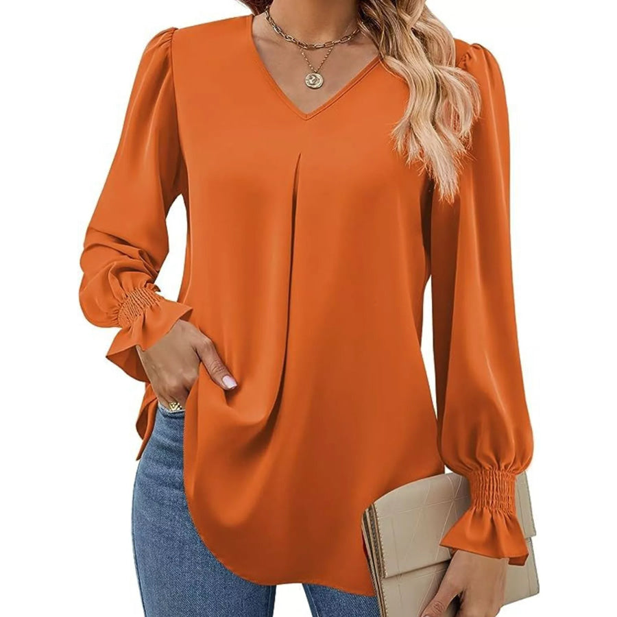 V-Neck Long Sleeve Ruffle Cuff Blouse Apparel and Accessories