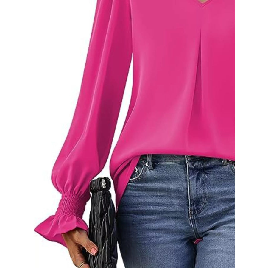 V-Neck Long Sleeve Ruffle Cuff Blouse Apparel and Accessories