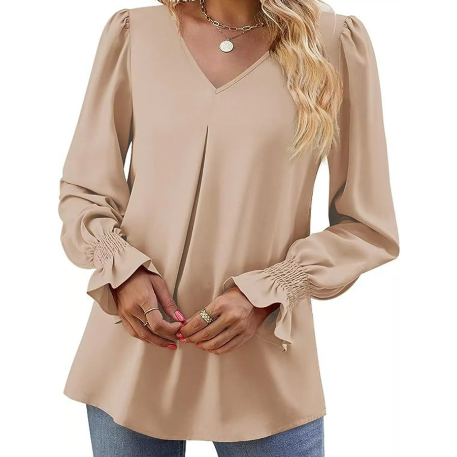 V-Neck Long Sleeve Ruffle Cuff Blouse Apparel and Accessories