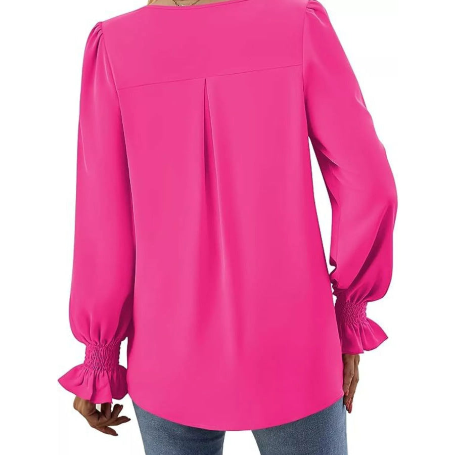 V-Neck Long Sleeve Ruffle Cuff Blouse Apparel and Accessories