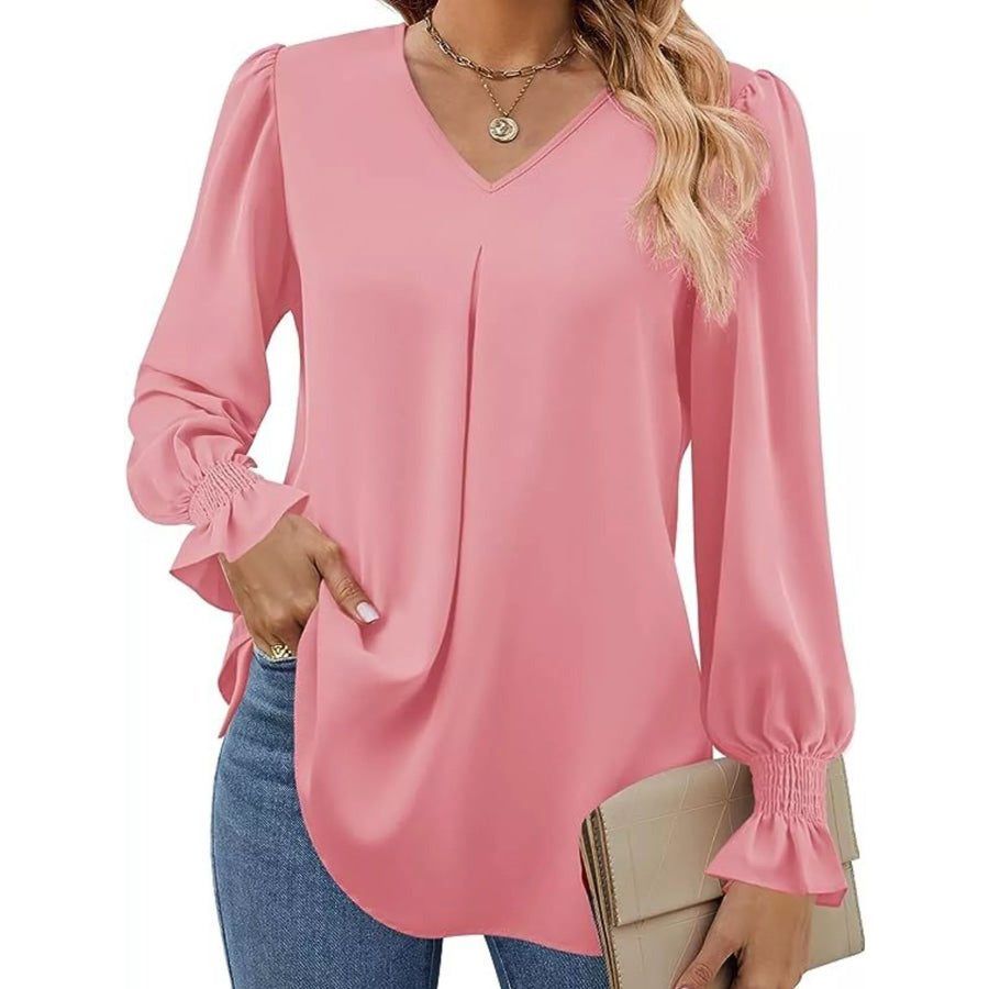 V-Neck Long Sleeve Ruffle Cuff Blouse Apparel and Accessories