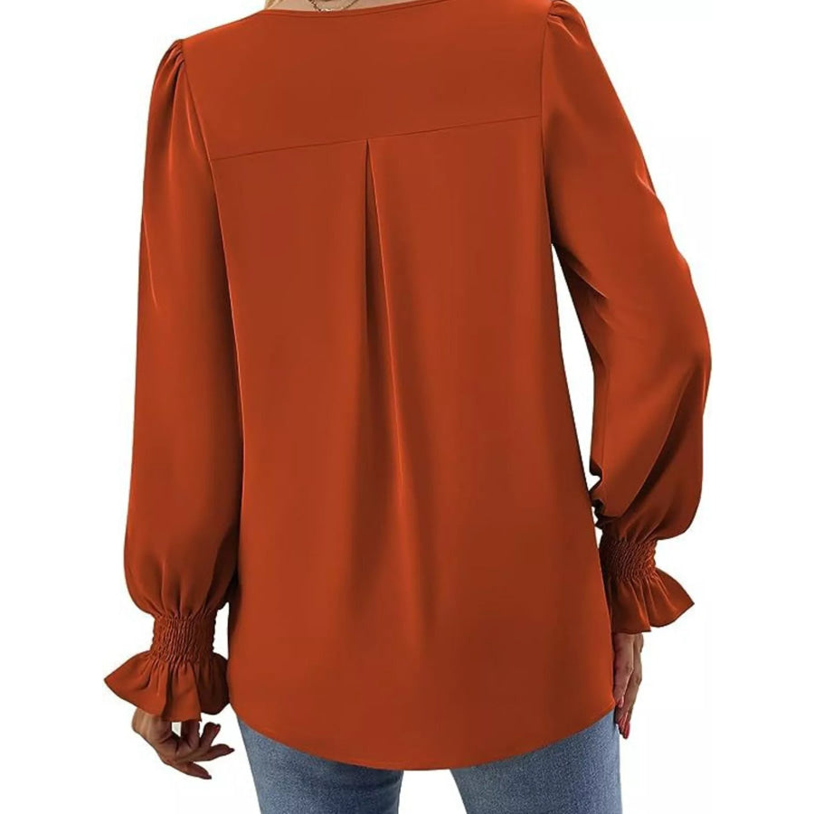 V-Neck Long Sleeve Ruffle Cuff Blouse Apparel and Accessories