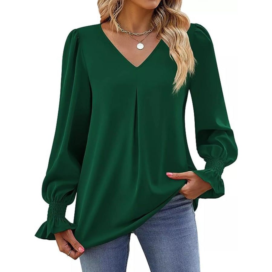 V-Neck Long Sleeve Ruffle Cuff Blouse Apparel and Accessories