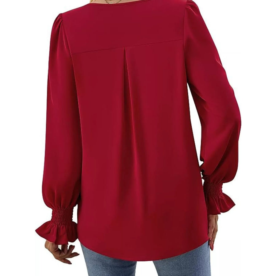 V-Neck Long Sleeve Ruffle Cuff Blouse Apparel and Accessories