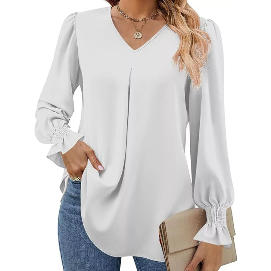 V-Neck Long Sleeve Ruffle Cuff Blouse Apparel and Accessories