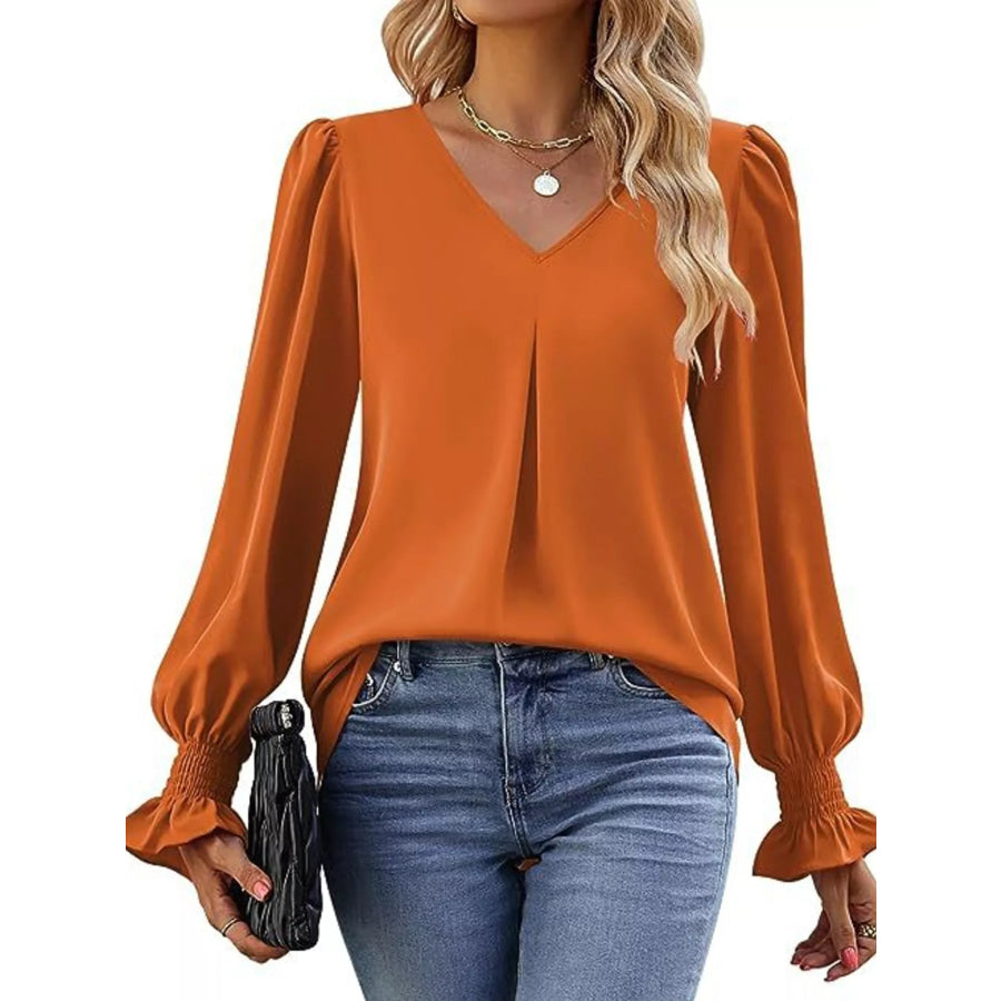 V-Neck Long Sleeve Ruffle Cuff Blouse Apparel and Accessories