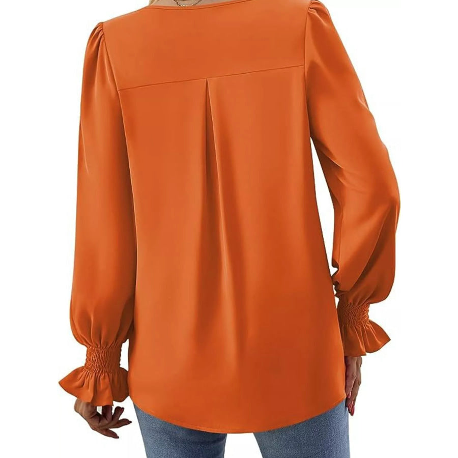V-Neck Long Sleeve Ruffle Cuff Blouse Apparel and Accessories