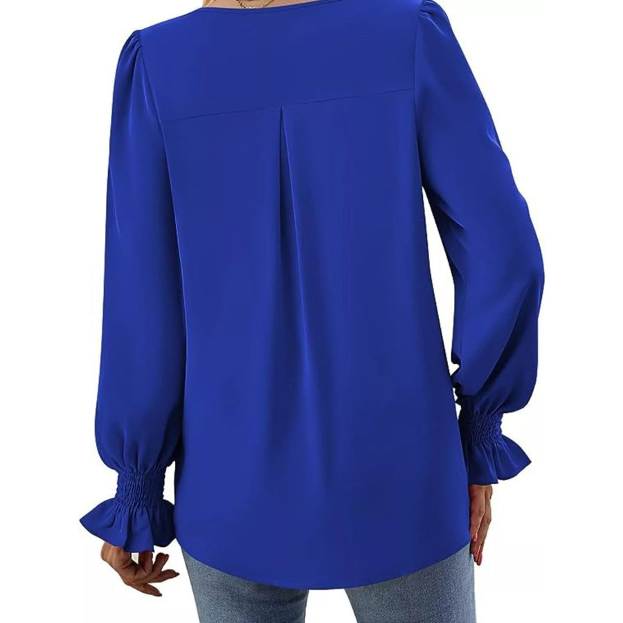 V-Neck Long Sleeve Ruffle Cuff Blouse Apparel and Accessories
