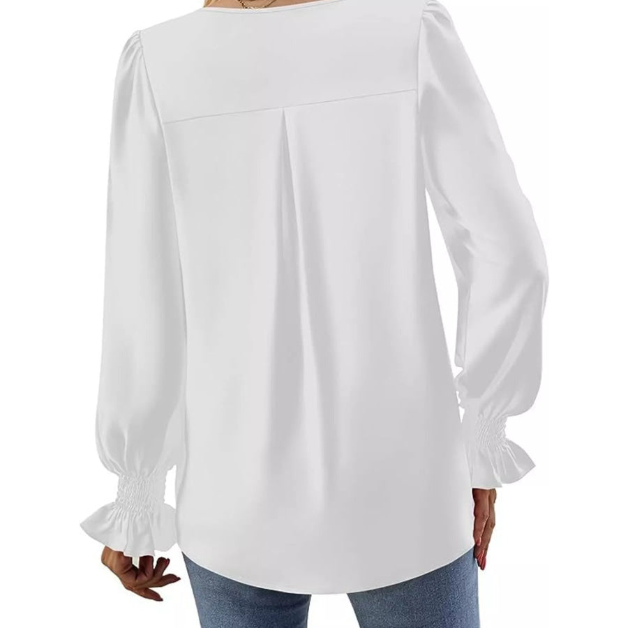 V-Neck Long Sleeve Ruffle Cuff Blouse Apparel and Accessories