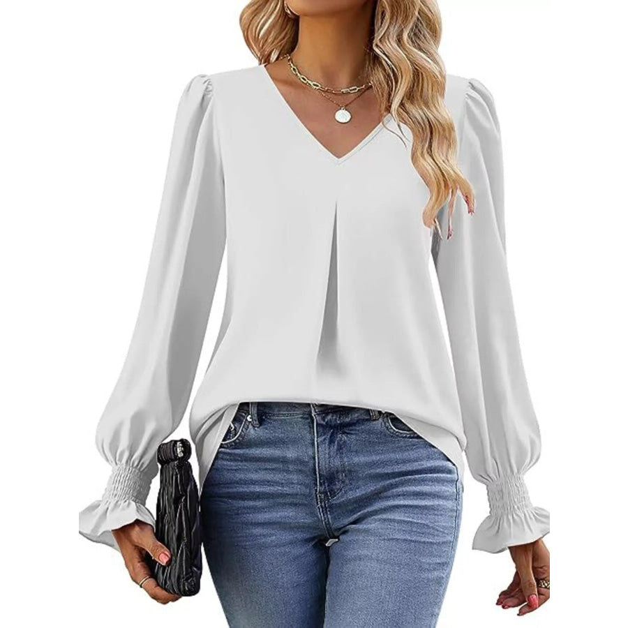 V-Neck Long Sleeve Ruffle Cuff Blouse Apparel and Accessories