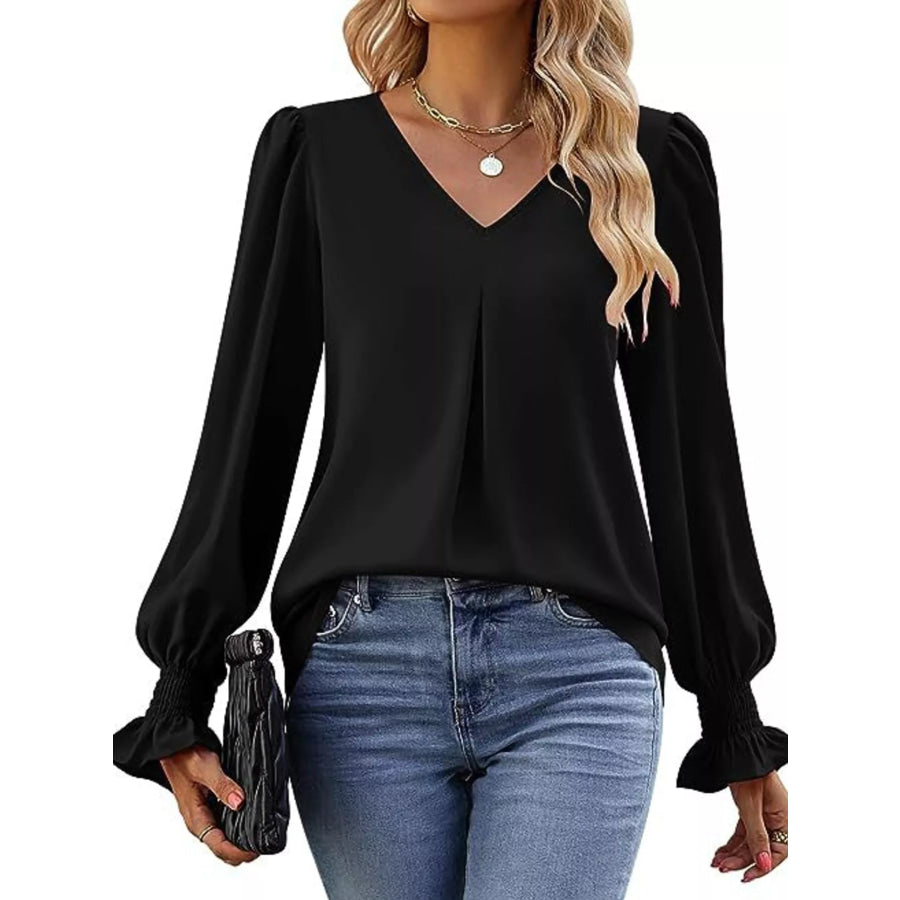 V-Neck Long Sleeve Ruffle Cuff Blouse Apparel and Accessories