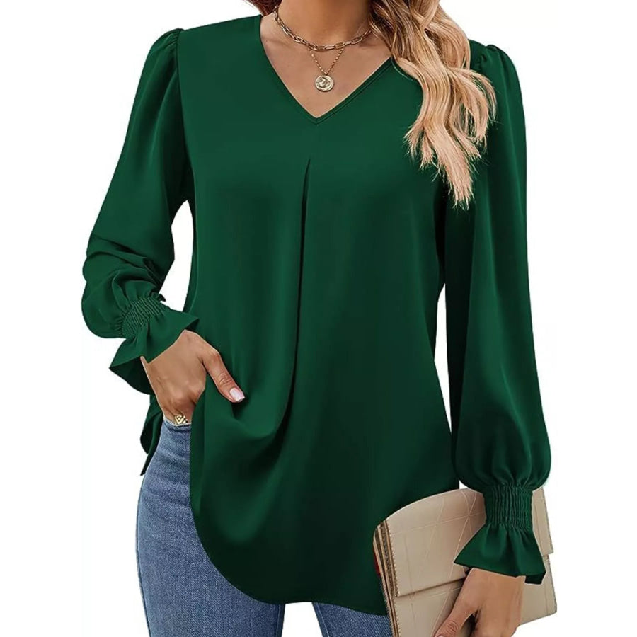 V-Neck Long Sleeve Ruffle Cuff Blouse Apparel and Accessories