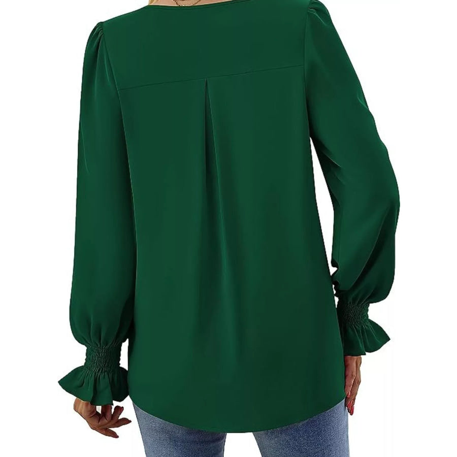 V-Neck Long Sleeve Ruffle Cuff Blouse Apparel and Accessories