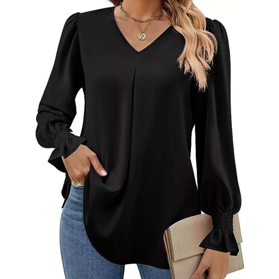 V-Neck Long Sleeve Ruffle Cuff Blouse Apparel and Accessories