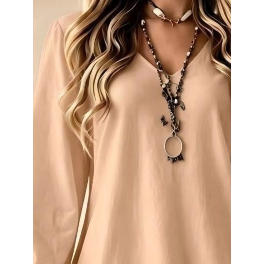 V-Neck Long Sleeve Ruffle Hem Lace Detail Dress Apparel and Accessories