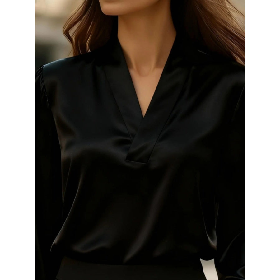 V-Neck Long Sleeve Satin Blouse Apparel and Accessories