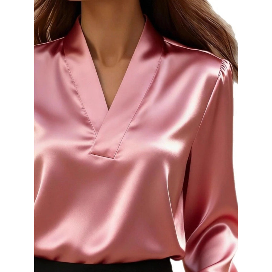 V-Neck Long Sleeve Satin Blouse Apparel and Accessories