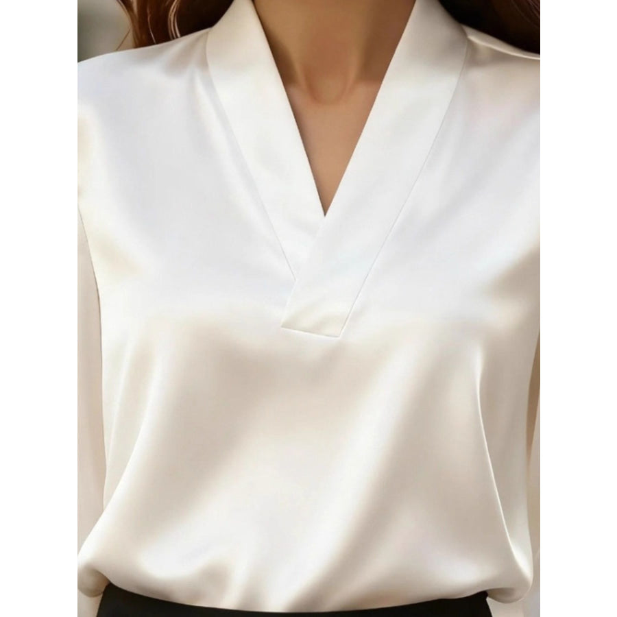 V-Neck Long Sleeve Satin Blouse Apparel and Accessories