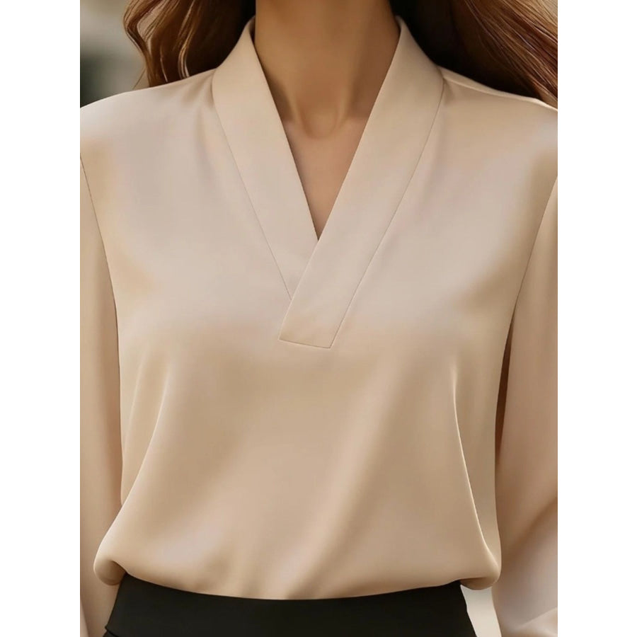 V-Neck Long Sleeve Satin Blouse Apparel and Accessories
