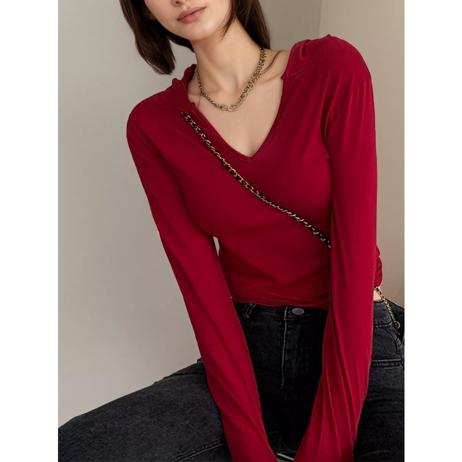V-Neck Long Sleeve Slim Fit T-Shirt Apparel and Accessories