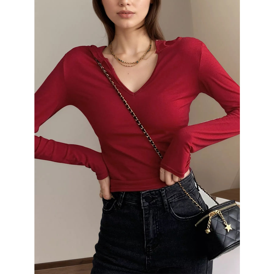 V-Neck Long Sleeve Slim Fit T-Shirt Apparel and Accessories
