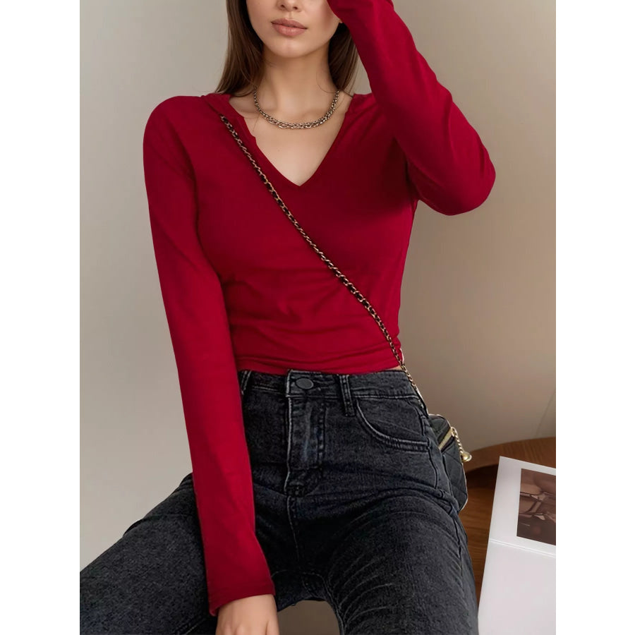 V-Neck Long Sleeve Slim Fit T-Shirt Red / M Apparel and Accessories