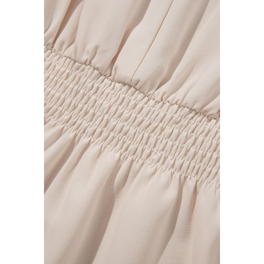 V Neck Long Sleeve Smocked Waist Elegant Blouse Apparel and Accessories