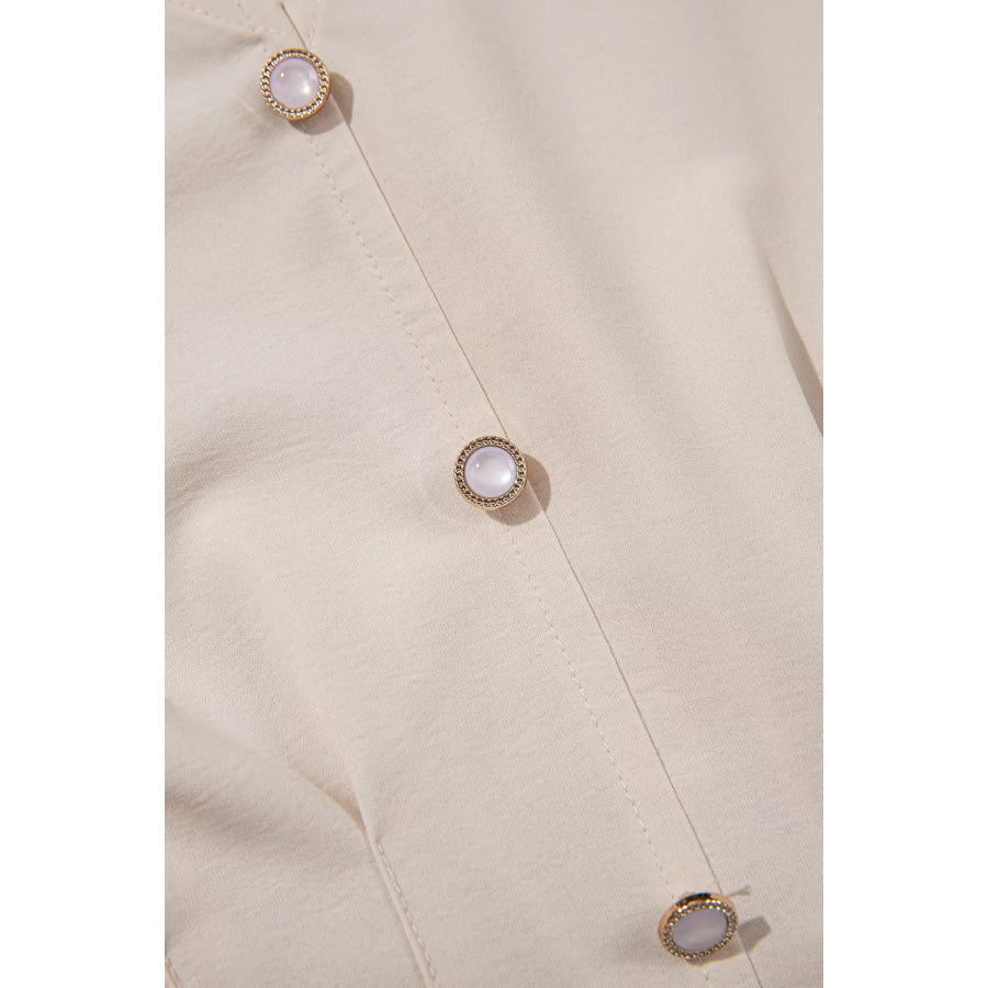 V Neck Long Sleeve Smocked Waist Elegant Blouse Apparel and Accessories