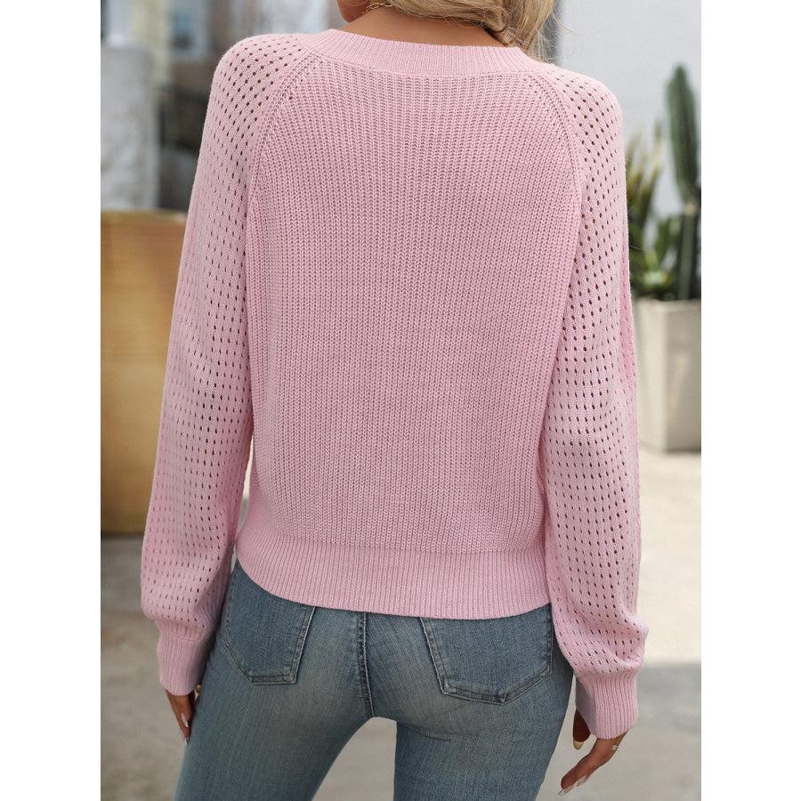 V-Neck Long Sleeve Sweater Blush Pink / S Apparel and Accessories