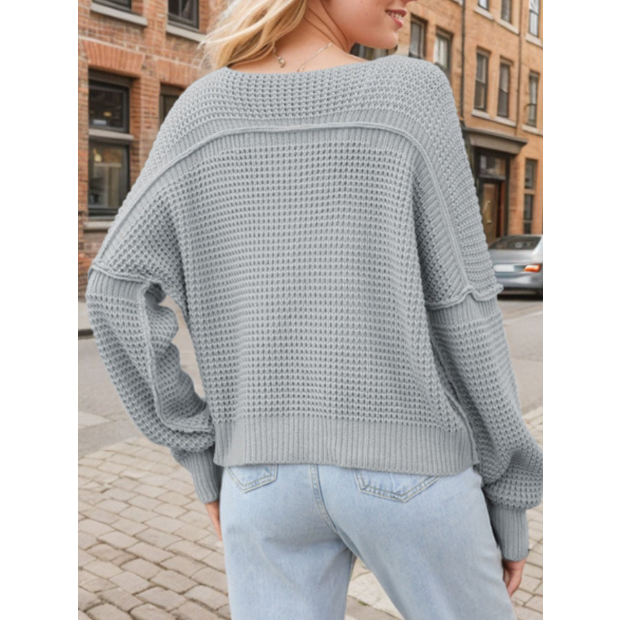 V-Neck Long Sleeve Sweater Gray / S Apparel and Accessories