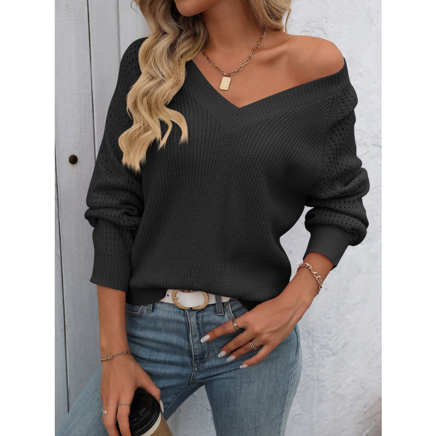 V-Neck Long Sleeve Sweater Apparel and Accessories