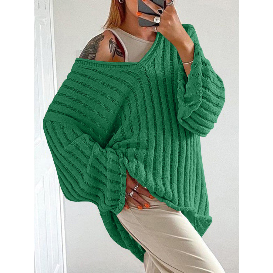 V-Neck Long Sleeve Sweater Green / S Apparel and Accessories